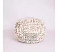 PARADISE STAR Puf redondo de punto grueso grande 100% algodón puf otomano hecho a mano punto puf niños adultos niños sala de estar color crema