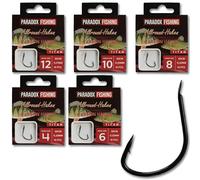 Paradox Fishing Juego de anzuelos multiusos de 12 # 10 # 8# 6# 4# (5 x 10 unidades) | Ganchos de carbono negros de 50 cm de longitud atados a cuerda de alto rendimiento para perca, trucha, carpa y