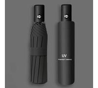 Paraguas automático hombres mujeres doble uso plegable lluvia sol protección UV marco reforzado 97 cm de diámetro revestimiento negro (UV verde oscuro automático)