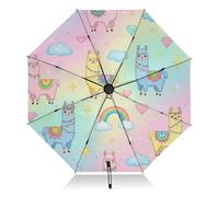 Paraguas automático ligero y duradero para mujer, paraguas de viaje para lluvia, viento y sol, lindas llamas de dibujos animados pastel