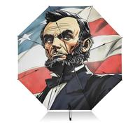 Paraguas compacto con la bandera de Abraham Lincoln, con protección UV, para lluvia y sol, apertura y cierre automáticos, UPF 50+, resistente al viento, portátil, 46 pulgadas, para mujeres y hombres.