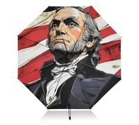 Paraguas compacto con la bandera estadounidense de Abraham Lincoln, con protección UV, para lluvia y sol, apertura y cierre automáticos, UPF 50+, resistente al viento, portátil, 46 pulgadas, para muj