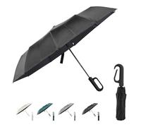 Paraguas con hebilla de anillo, paraguas de viaje plegable compacto para lluvia y sol, cierre automático de apertura, 10 varillas, paraguas portátil para hombres y mujeres, Negro, 58,42 cm