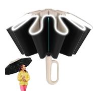 Paraguas con hebilla de anillo, paraguas invertido de cierre automático, resistente al viento, paraguas automático resistente con mango de mosquetón, paraguas plegable reversible duradero para hombres