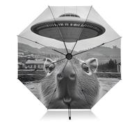 Paraguas con protección UV Capybara Surprise, divertido, compacto para lluvia y sol, apertura y cierre automáticos, UPF 50+, resistente al viento, portátil, 46 pulgadas, para mujeres y hombres