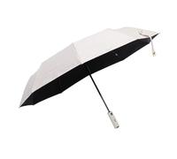 Paraguas de Ventilador Portátil con Funciones de Doble Uso para Días Soleados y Lluviosos, Plegado Automático, 10 Varillas, Tela Adhesiva Negra de Alta Densidad (Beige)
