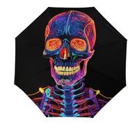 Paraguas de viaje con calavera brillante, resistente al viento, compacto, de 3 pliegues, para lluvia y sol, portátil, para mochila o coche, ligero y resistente a la lluvia, para hombre y mujer.