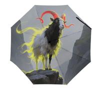 Paraguas de viaje con diseño de cabra brillante, resistente al viento, compacto, de 3 pliegues, para lluvia y sol, portátil, para mochila o coche, ligero y resistente a la lluvia, para hombre y mujer.