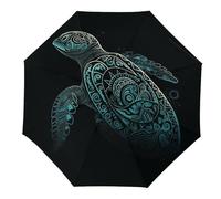 Paraguas de viaje con diseño de marina verde brillante, compacto, resistente al viento, para lluvia, sol, protección UV, manual y automático, pequeño, plegable, impermeable, con estuche para mochila