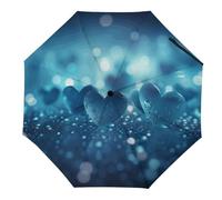 Paraguas de viaje con imagen de corazón sobre fondo, resistente al viento, compacto, para lluvia, sol, protección UV, manual y automático, pequeño, plegable, resistente al agua, con estuche para mochi