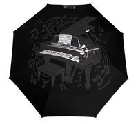 Paraguas de viaje con notas musicales y piano de 3 pliegues, para lluvia, UV, resistente al viento, plegable, portátil, divertido y automático