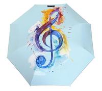 Paraguas de viaje de 3 pliegues con notas musicales, para lluvia, resistente al viento, plegable, portátil, divertido y automático