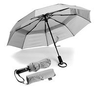 Paraguas de Viaje de Doble Cubierta a Prueba de Viento - Recubrimiento de Tefón, Manija Ergonómica y Manga protectora - Diseño portátil compacto y plegable de peso ligero y alta resistencia al viento