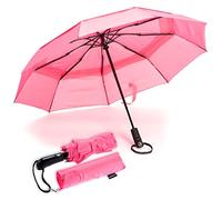 Paraguas de Viaje de Doble Cubierta a Prueba de Viento - Recubrimiento de Tefón, Manija Ergonómica y Manga protectora - Diseño portátil compacto y plegable de peso ligero y alta resistencia al viento