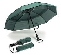 Paraguas de Viaje de Doble Cubierta a Prueba de Viento - Recubrimiento de Tefón, Manija Ergonómica y Manga protectora - Diseño portátil compacto y plegable de peso ligero y alta resistencia al viento