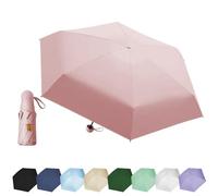 Paraguas De Viaje Portátil Con 6 Varillas y Caja De Almacenamiento - Mini Plegable Manual Compacto - Rosa Claro