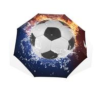 Paraguas Fuego Agua Fútbol Bola Deportiva A Prueba de Viento 3 Pliegues Paraguas Para Mujeres Hombres Niñas Niños Unisex Ultraligero Viaje Al