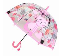 Paraguas infantil con techo de cúpula, diseño ligero y divertido, paraguas para el viento y la lluvia, paraguas en forma de campana transparente, regalos para niños, Pink Cat, S