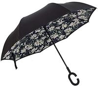 Paraguas invertido plegable de doble capa a prueba de viento, paraguas de marcha atrás para automóvil con protección contra la lluvia al revés con mango en forma de C, 17 Pintura de secado rápido / 6