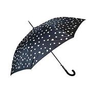 Paraguas Largo Cambia de Color con la Lluvia Antiviento 120 cm Diseño Corazones Mágicos Resistente Mango Curvo Clásico Color Negro