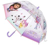 Paraguas de Burbuja de Gabby's DollHouse - Transparente con Mango de Color Morado - Apertura Manual - Elaborado en 100% POE con Estructura de Fibra de Vidrio - Producto Original Diseñado en España