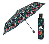 Paraguas Mujer Colorado Plegable Automático - Paraguas Portátil Colores en Microfibra - Paraguas Tamaño Pequeño de Viaje Cortaviento Resistente - Diámetro 96 cm - Perletti (Floral Negro)