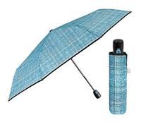 Paraguas Mujer Plegable Abre y Cierre Automático - Sombrilla Lluvia Resistente Cortaviento Colorado - Paraguas Pequeño Compacto Práctico para Chicas - Diámetro 98 cm PERLETTI (Tweed Azul)
