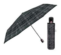 Paraguas Mujer Plegable Abre y Cierre Automático - Sombrilla Lluvia Resistente Cortaviento Colorado - Paraguas Pequeño Compacto Práctico para Chicas - Diámetro 98 cm PERLETTI (Tweed Negro)