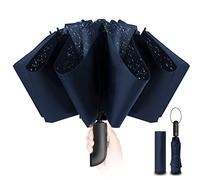 Paraguas Plegable Compacto - Paraguas invertido de Plegado Automático Azul a Prueba de Viento para Hombres, Tejido 210T Abarca 105cm Paraguas Grande de 10 Varillas Regalos Originales