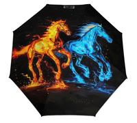 Paraguas plegable con diseño de caballo de fuego, con cierre automático, resistente al viento, compacto, para lluvia y brillo, portátil, para mujeres y hombres