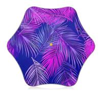 Paraguas plegable con hojas de palma moradas y rosas para niños, se abre a presión, mango largo ligero, tira reflectante, protección contra la lluvia, duradero