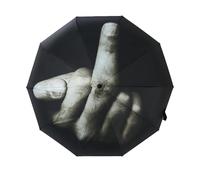 Paraguas plegable de viaje con huellas dactilares, protección UV, diseño de impresión de saludo de dedos, sombra ligera para lluvia para hombres y mujeres. Regalo, Negro, Compact Folding