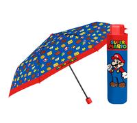 PERLETTI Paraguas Plegable Super Mario Bros para Niños - Mini Paraguas Rojo Azul Supermario para Niño 4 5 6 7 Años Resistente Apertura Manual - Paraguas Antiviento Ligero Compacto - Diámetro 91 cm