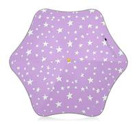 Paraguas plegable para niños, color morado, blanco, lila, con estrellas, se abre a presión, resistente a la lluvia, tira reflectante, impresión bonita, bordes redondeados seguros