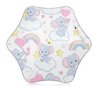 Paraguas plegable para niños, diseño de elefantes, arco iris, color blanco, se abre a presión, ligero, protección UV, tira reflectante, protección contra la lluvia
