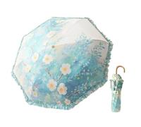 Paraguas Plegable Paraguas De Viaje Plegable, Compacto, Ligero, Triple, Resistente Al Viento, con Protección UV, Unisex.-Azul-A