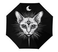 Paraguas plegable portátil con diseño de gato esfinge y tercer ojo, resistente al viento y con apertura y cierre automáticos, para hombres y mujeres.