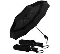 Paraguas plegable resistente al viento - Apertura automática fácil - Paraguas compacto y duradero, marco de fibra de vidrio sólido, cúpula impermeable, cabe en una mochila o en una mano, 2. negro