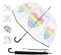 Paraguas Transparente Antiviento Mujer Hombre Grande - Raro Automático - Arco Grande de 138 cm - Paraguas Cupula Resistente Muy Fuerte A Prueba de Viento - Fibra De Vidrio - Corazones de Arco Iris