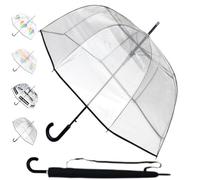 Paraguas Transparente Antiviento Mujer Hombre Grande - Raro Automático - Arco Grande de 138 cm - Paraguas Cupula Resistente Muy Fuerte A Prueba de Viento - Fibra De Vidrio - Ribete Negro