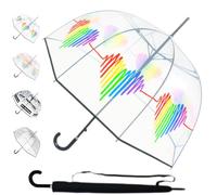 Paraguas Transparente Antiviento Mujer Hombre Grande - Raro Automático - Arco Grande de 138 cm - Paraguas Cupula Resistente Muy Fuerte A Prueba de Viento - Latido del Corazón del Arco Iris