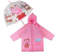 Paraguas Transparente Infantil y Chubasquero Pack Peppa Pig - Paraguas Infantil Burbuja y Chubasquero Niña Impermeable con Capucha | Ropa de Agua Impermeable Rosa Niñas para Vuelta al Cole