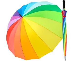 Paraguas XXL iX-Brella multicolor, de arcoiris, tamaño grande de 129 cm, con mango de agarre suave