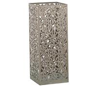 Paragüero Cuadrado de Metal Calado con Plato Recoge Aguas de PVC en níquel 19x19x49cm