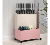 Paragüero de hierro forjado con bandeja de goteo extraíble, estante de almacenamiento portátil de metal con ruedas, colector de entrada de pie