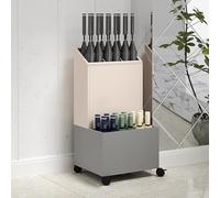 Paragüero de hierro forjado con bandeja de goteo extraíble, estante de almacenamiento portátil de metal con ruedas, colector de entrada de pie