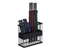 Paragüero de metal para interior de entrada, pasillo, para almacenamiento de bastones y bastones, estante rectangular moderno en color negro, 48 x 21 x 44 cm