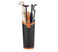 Paragüero de piel negra de gran capacidad con ganchos para entradas, cubiertas, garajes y oficina, capacidad para 5 y 10 paraguas largos, tamaño 20 x 57 cm