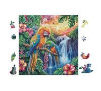 Paraíso de Cascada con Loro Puzzle 100 Piezas Cartón Grueso para Toda La Familia Desarrollo Lógica Agilidad Mental Actividad Hacer En Grupo Idea De Regalo 28x28cm
