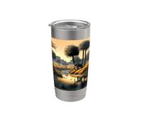 Paraíso de sabana en la orilla del río con un elefante Vaso térmico de acero inoxidable de doble pared